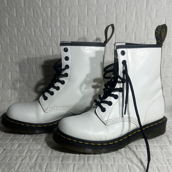 Dr. Martens Shoes - Dr. Martens 1460 8 Eye White Combat Boots with Black Laces.  Please see photos